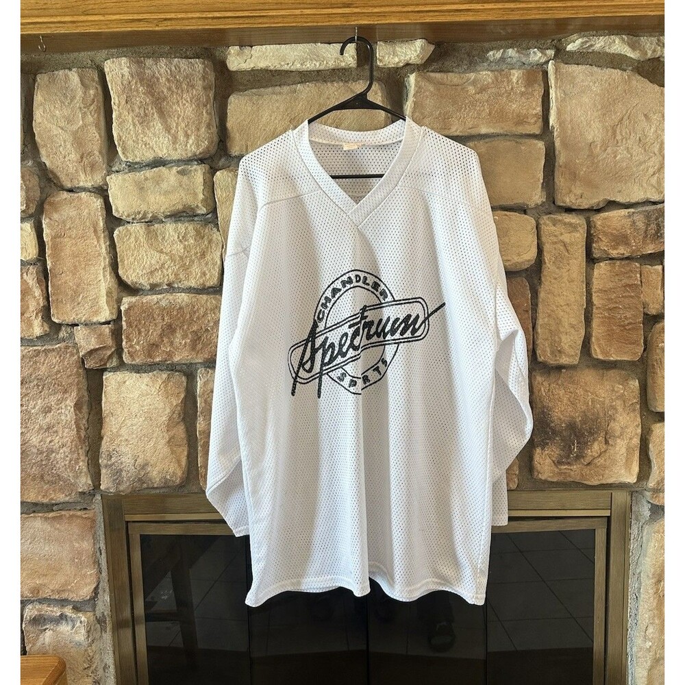 VTG 80s/90s Projoy Hockey Jersey White Mesh Chandler Spectrum Sports Quier #9 XL